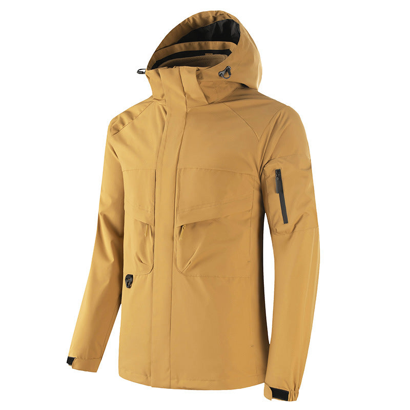 Men's Waterproof Softshell Outdoor Jacket with Welded Seams, Tactical Chest Pockets and Adjustable Hood Chichicherry