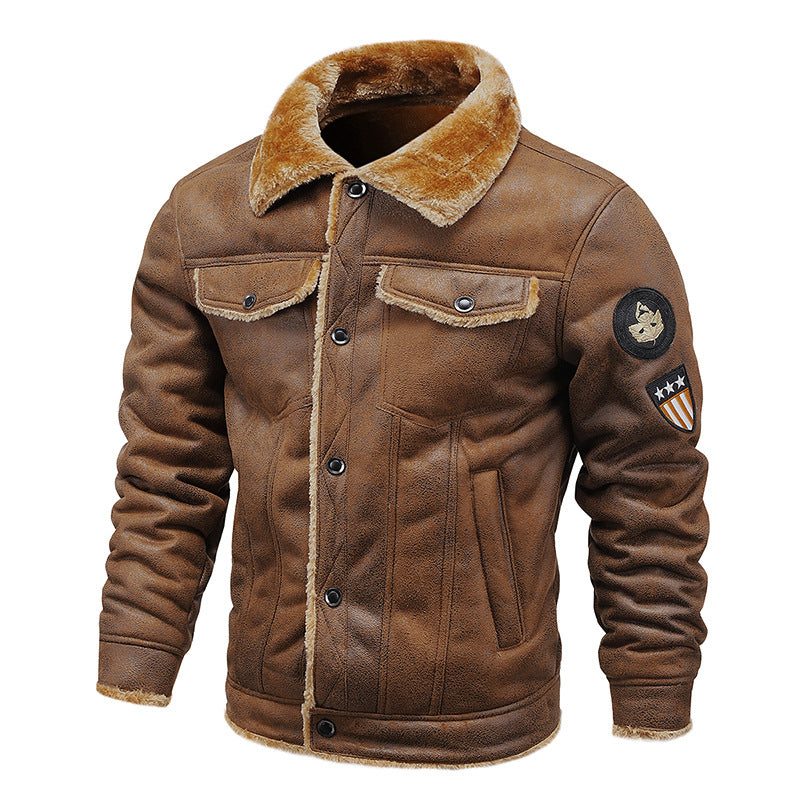 Men's pilot jacket made of synthetic leather with teddy fur lining and Chichicherry patch