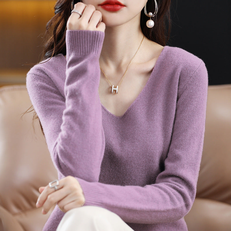 Ladies V-neck pullover in cashmere look with casual fit and ribbed cuffs Chichicherry