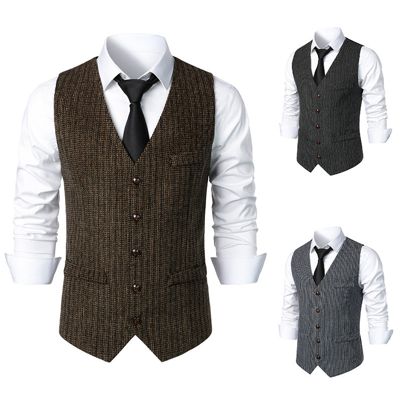 Men's Tailored Knit Vest with V-Neck and Continuous Button Placket Chichicherry