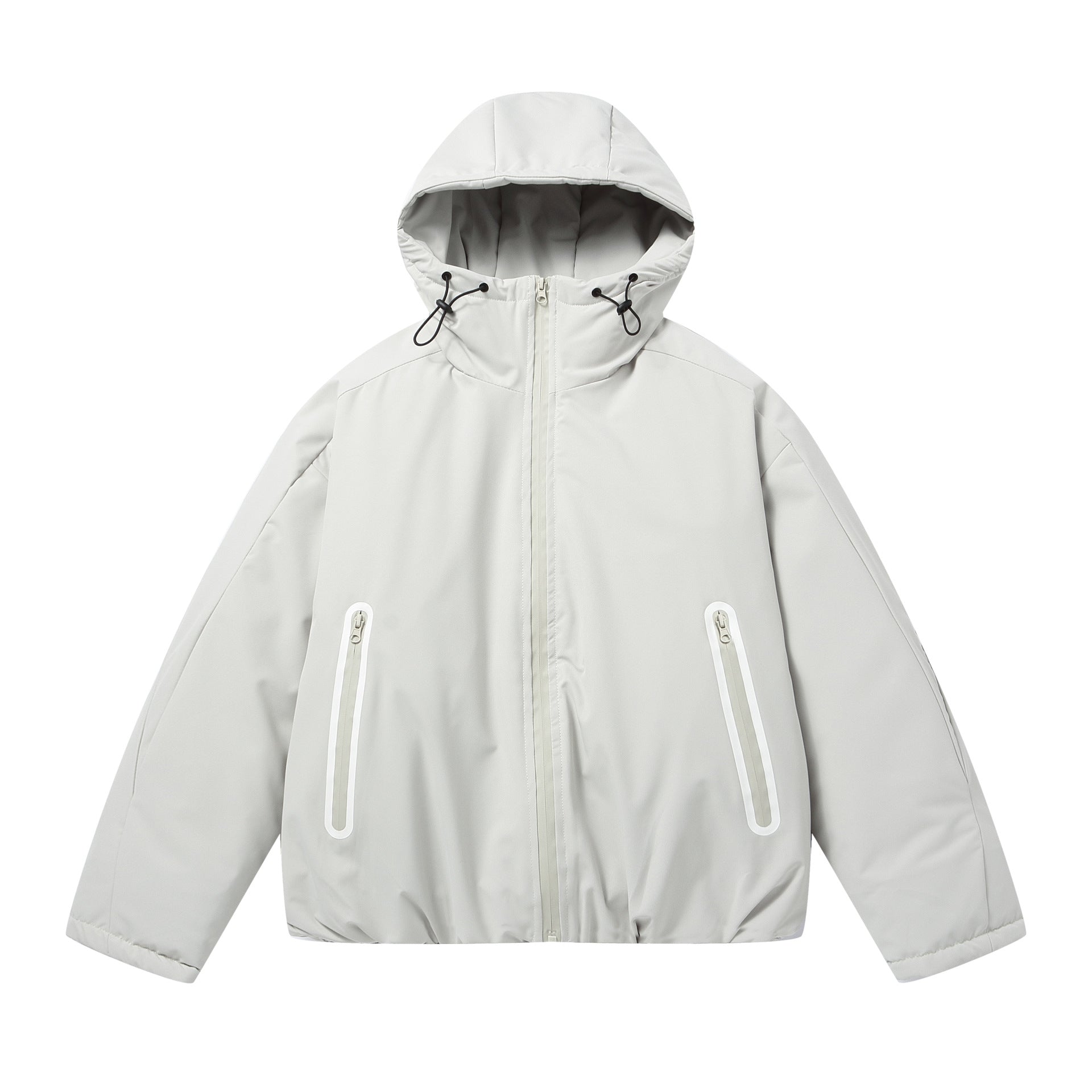 Unisex Short Boxy Weatherproof Puffer Jacket with Hood and Sealed Zippers Chichicherry
