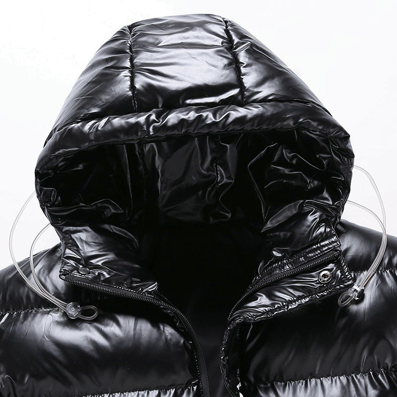Men's shiny quilted thermo hooded jacket with metallic finish and warming insulation Chichicherry