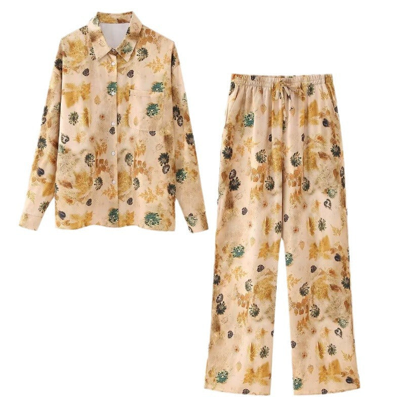 Ladies Silk-like Blouse with Floral Watercolor Print, Shirt Collar and Applied Breast Pocket Chichicherry