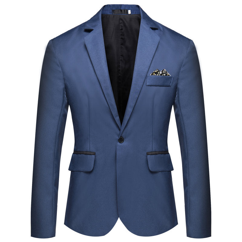 Men's Slim-Fit Tuxedo Jacket with Single-Button Closure and Contrast Flap Pockets Chichicherry