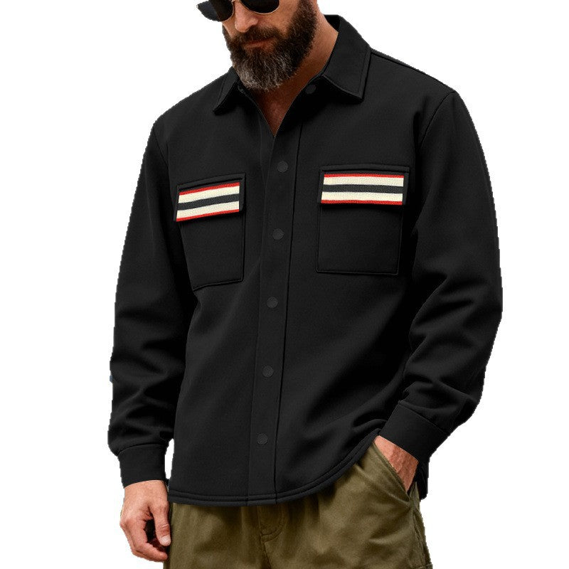 Men's overshirt jacket made of heavy cotton blend with chest pockets and contrast stripes Chichicherry