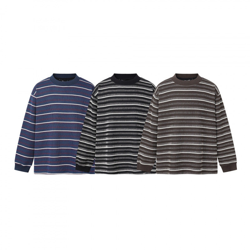 Unisex fine knit sweater in boxy cut with round neck and maritime stripes Chichicherry