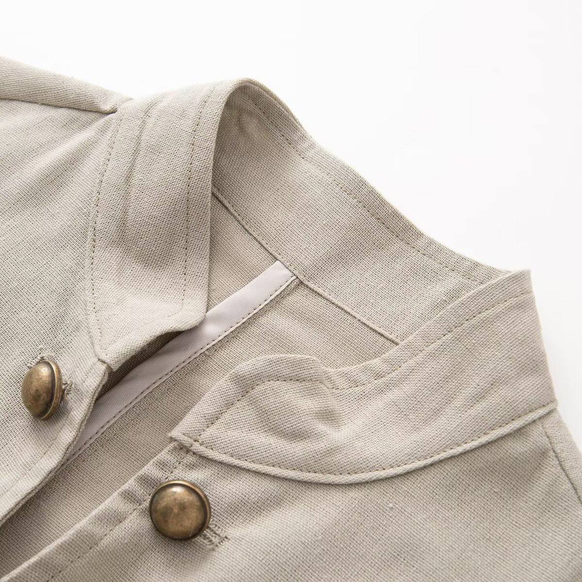 Women Tailored Stand Collar Blazer with Decorative Metal Buttons Chichicherry