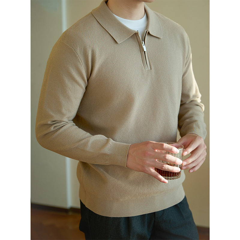 Herren Feinstrick-Halbzippullover mit Polokragen und strukturierter Masche Chichicherry