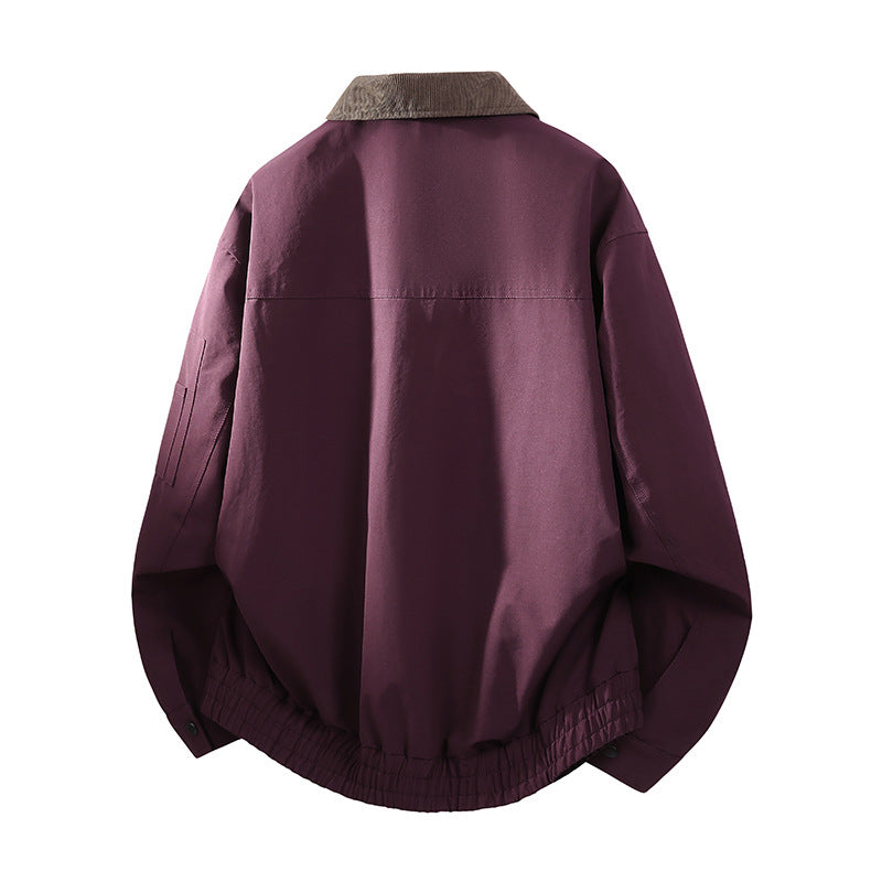 Men's Oversized Bomber Jacket in Worker Style with Cord Collar, Flap Pockets, and Elastic Hem Chichicherry