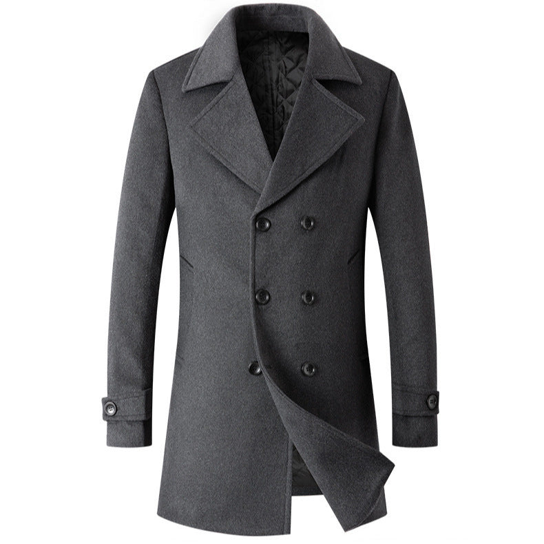 Men's Elegant Double-Breasted Coat with Tailored Fit and Quilted Lining Chichicherry