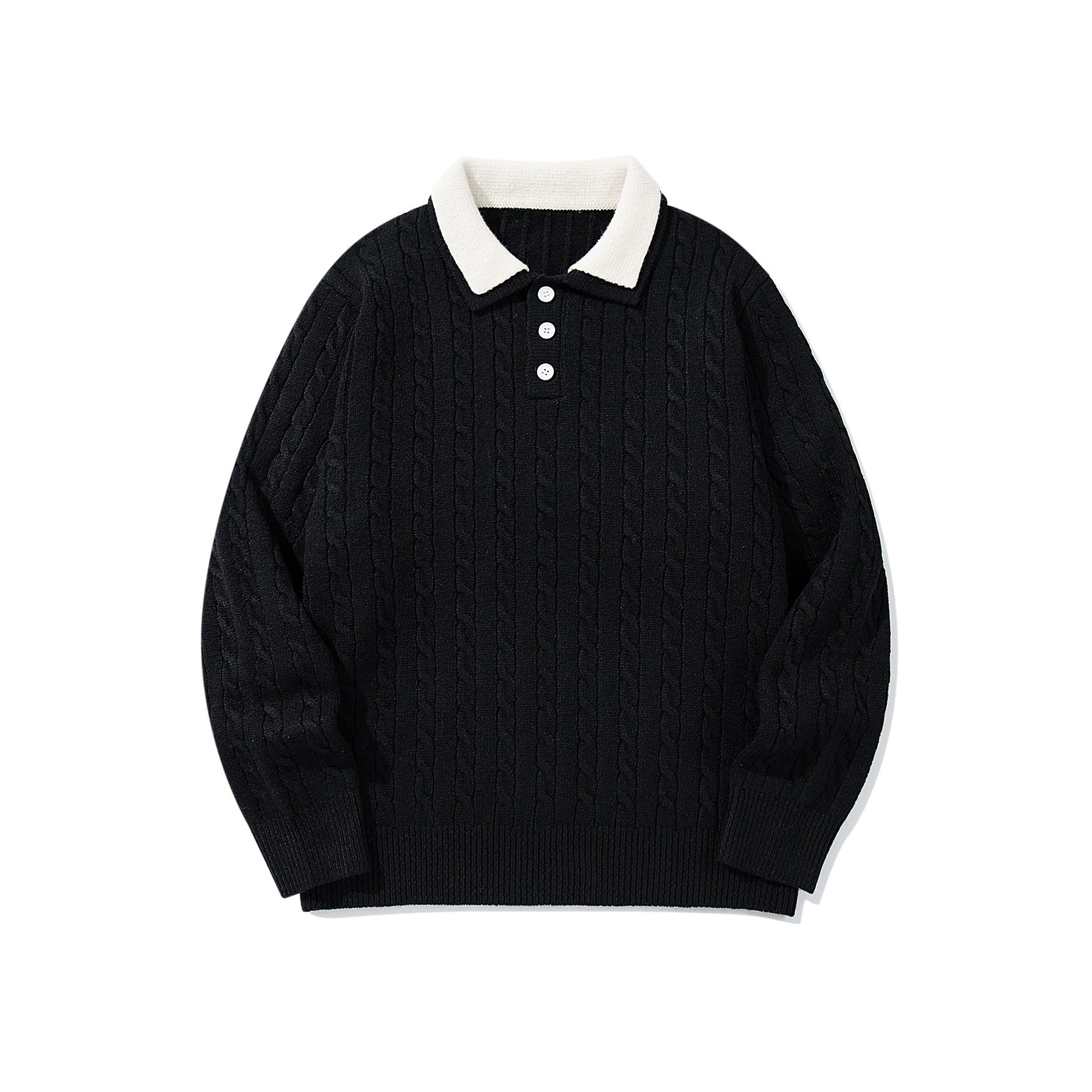 Unisex Polo knit sweater with cable knit and contrast collar Chichicherry