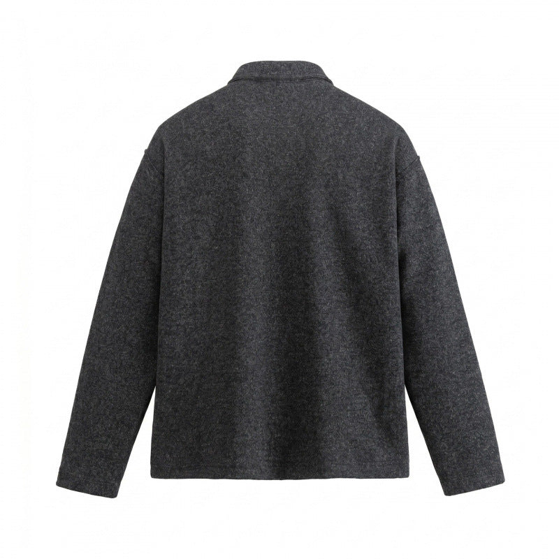 Unisex Boxy Polo Sweater made of wool blend with Henley button placket and straight hem Chichicherry