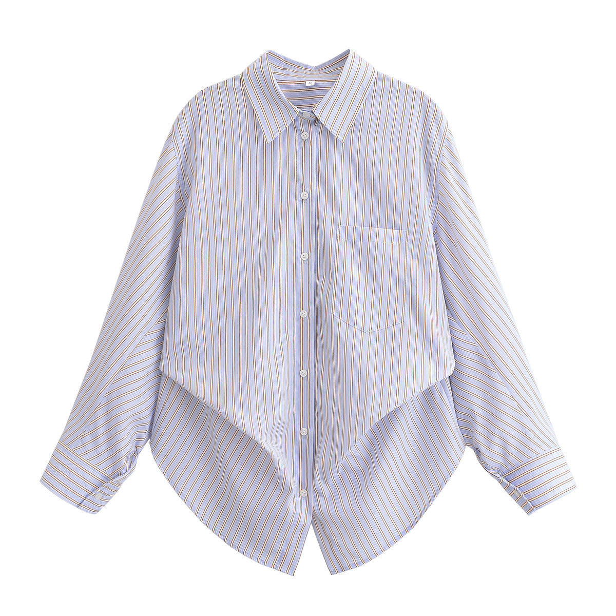 Women's Oversize Shirt Blouse with fine vertical stripes, chest pocket and rounded hem Chichicherry