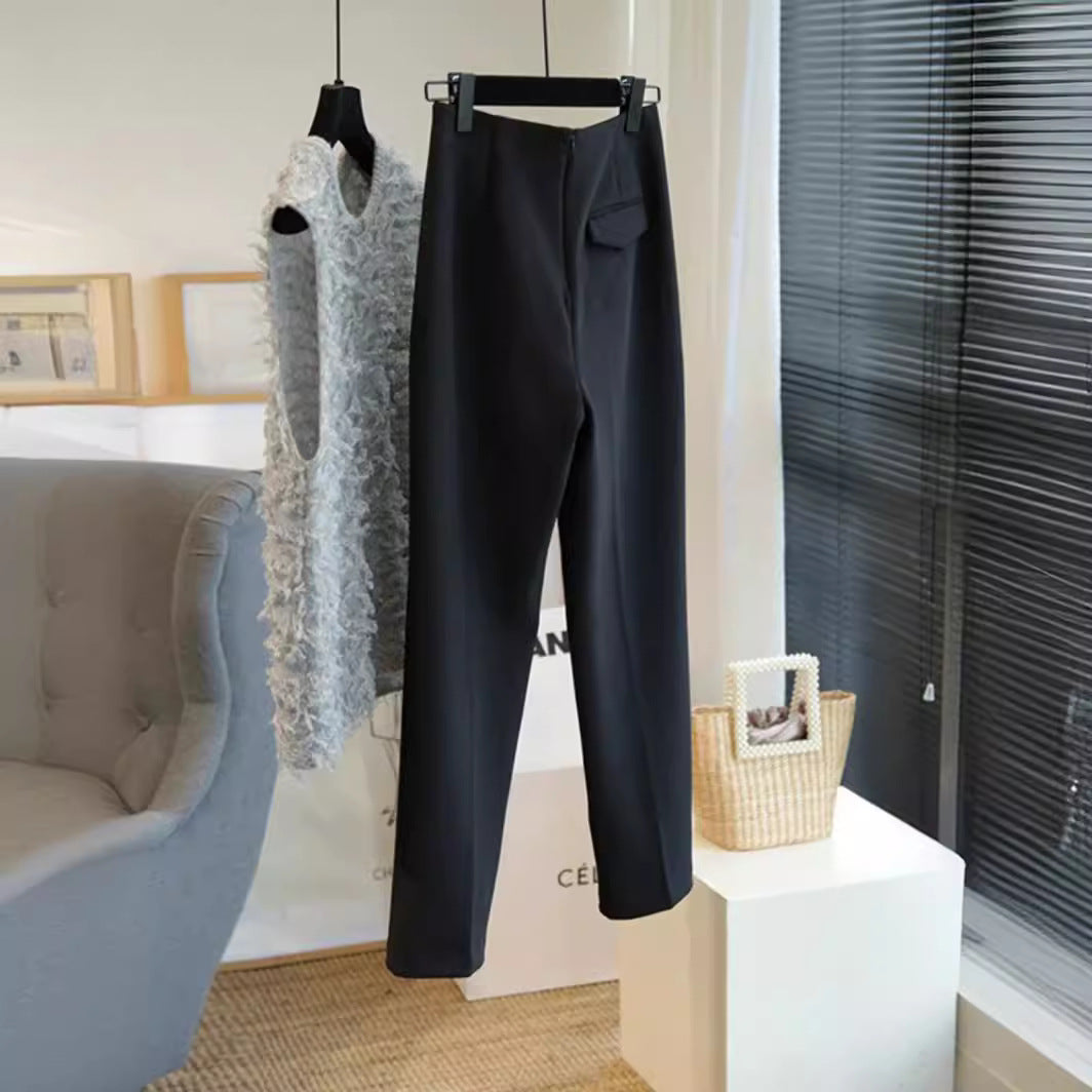 Ladies Elegant High-Waisted Fabric Pants Chichicherry