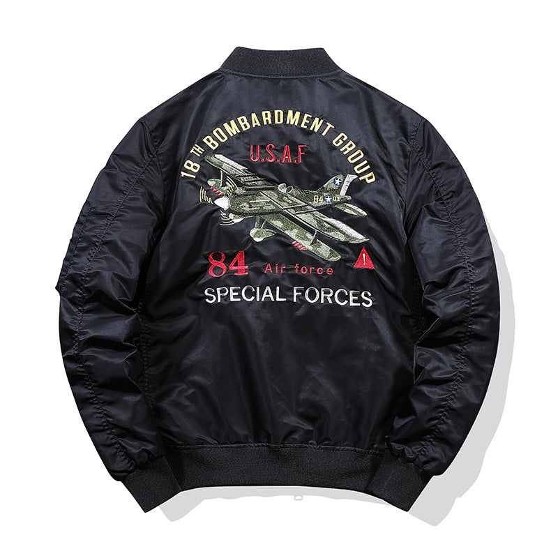 Men's pilot blouson with military patches, arm pocket, and windproof nylon look Chichicherry
