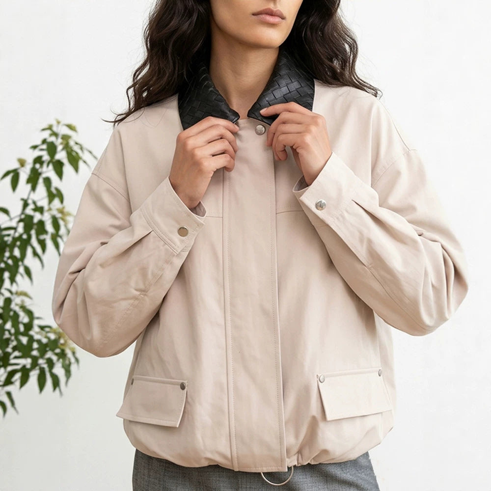 Women's oversized transitional jacket with braided collar and patch flap pockets Chichicherry