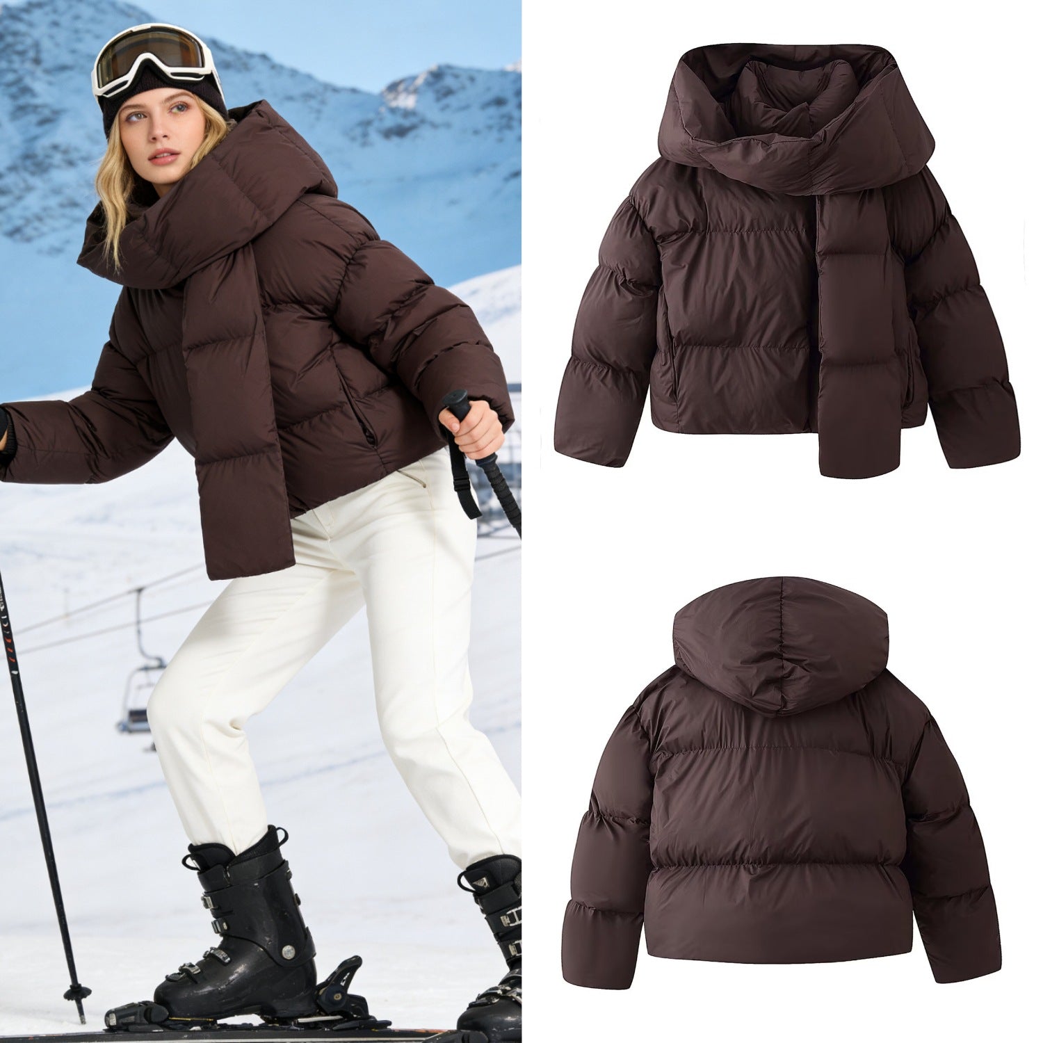 Ladies Short-Cut Padded Jacket with Voluminous Shawl Collar and Padding Chichicherry