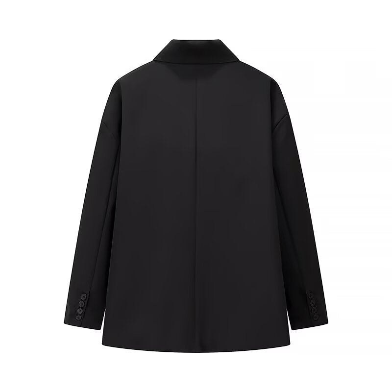 Women's Oversized Blazer with Simple Welt Pockets and Wide Lapels Chichicherry