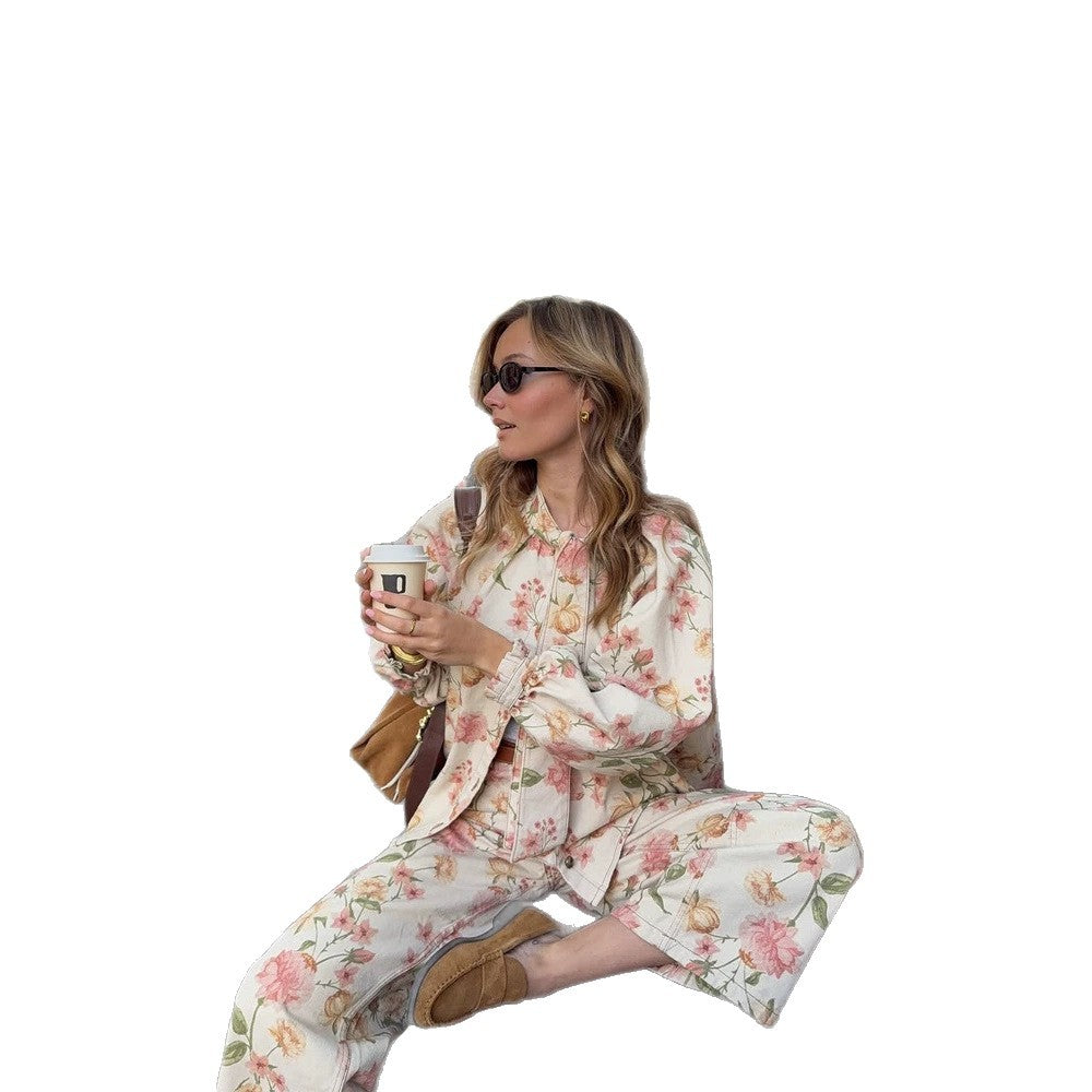 Women's Two-Piece Floral Print Co-Ord Set with Oversized Blouson and High-Waist Pants Chichicherry