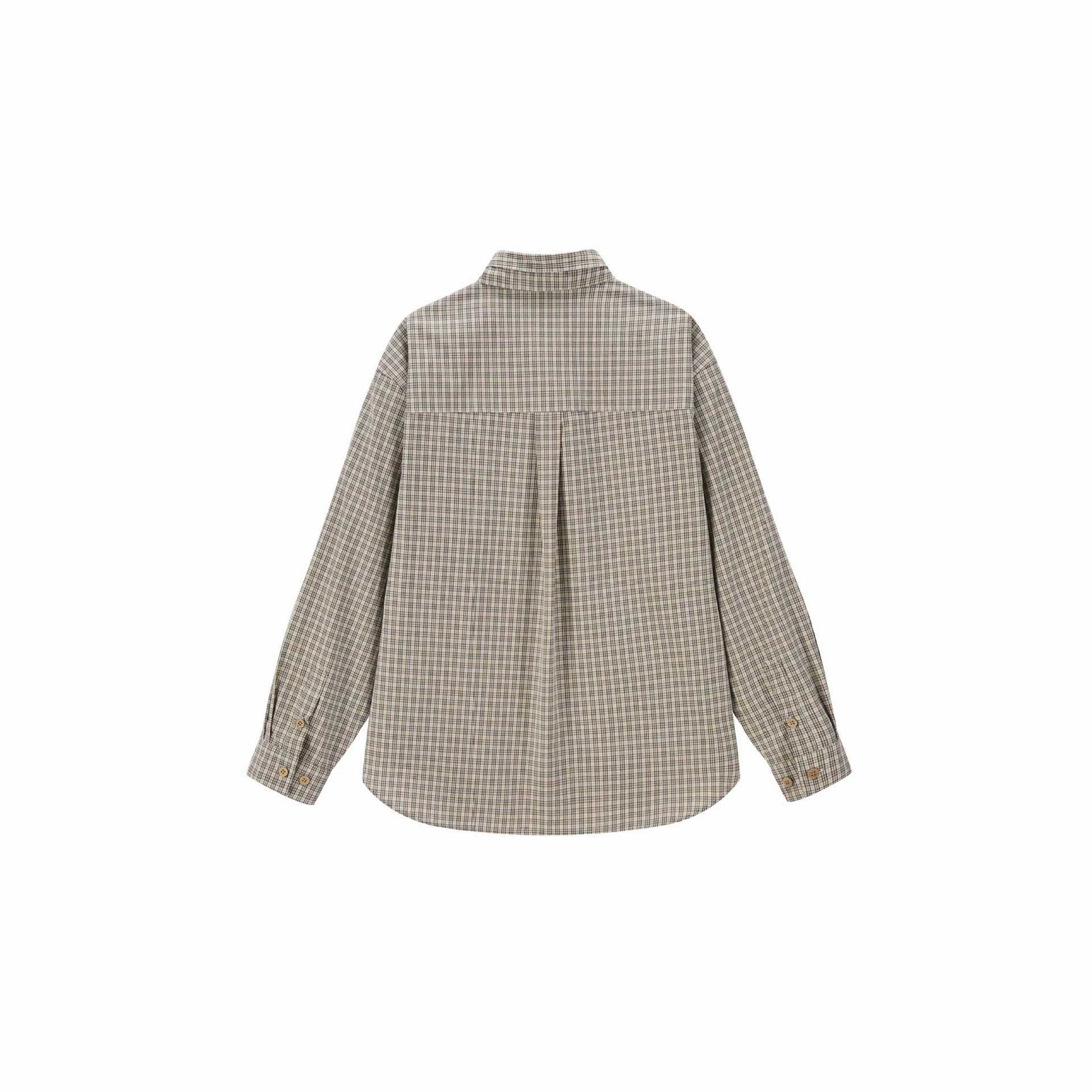 Women's Checkered Blouse with Bow Collar and Oversized Silhouette