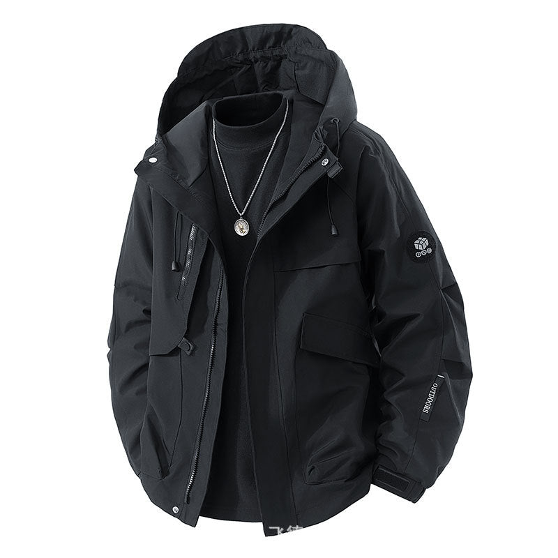 Men's Minimalist Urban Softshell Parka with Concealed Utility Pockets and Adjustable Hood Chichicherry