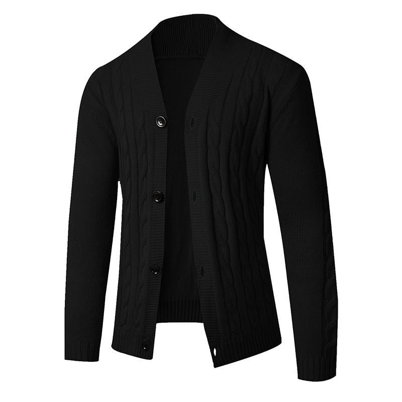 Men's knitted cardigan with shawl collar, cable pattern and button placket Chichicherry