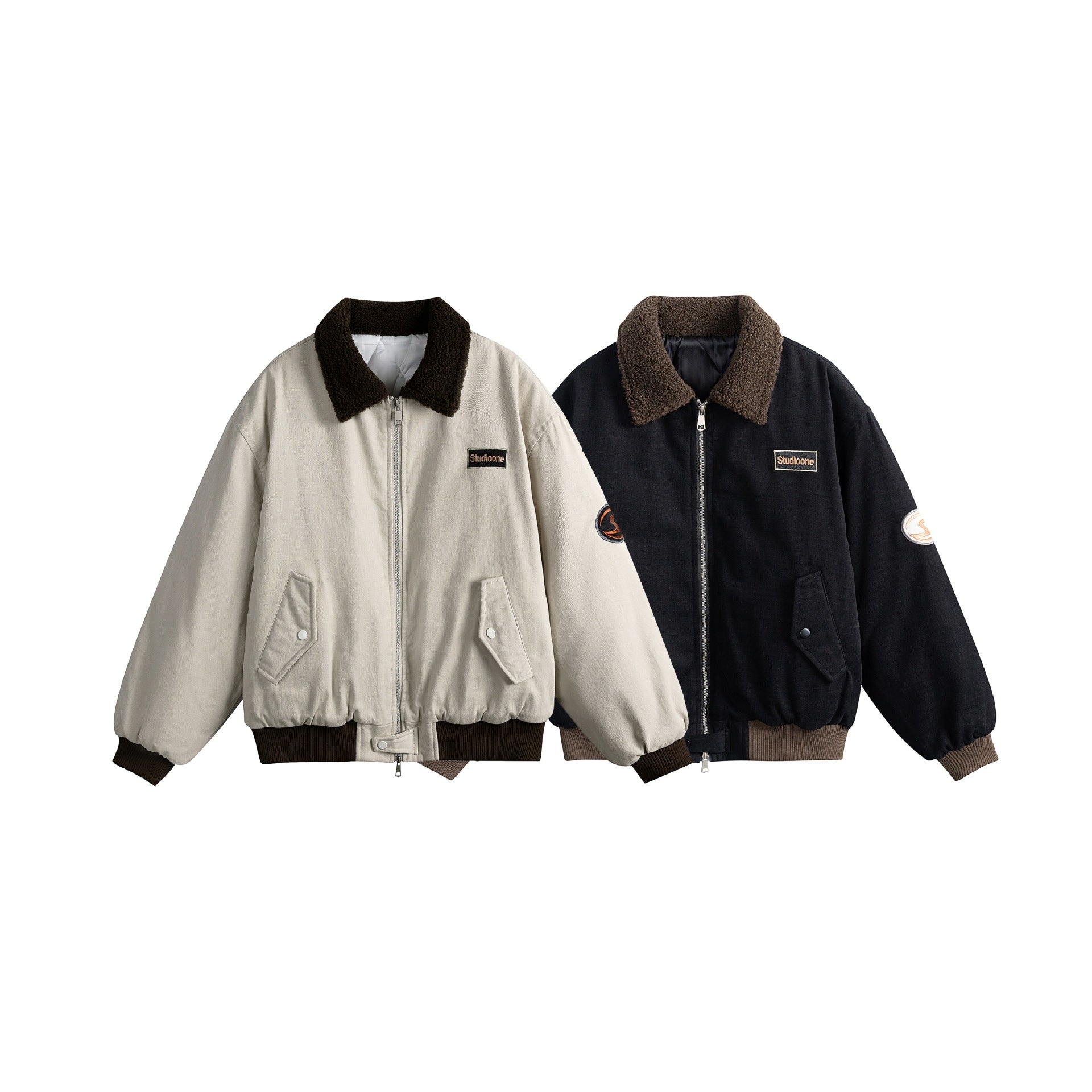 Unisex Boxy Bomber Jacket with Teddy Collar, Corduroy Look and Utility Pockets Chichicherry