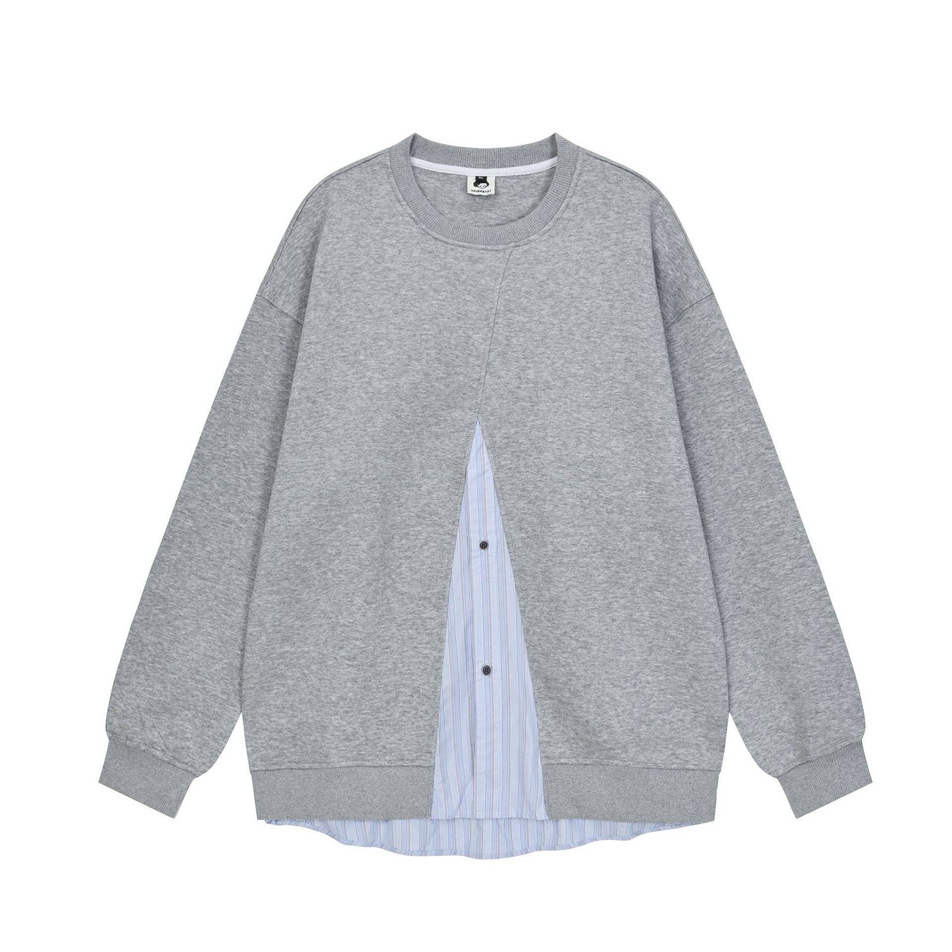 Women Casual Oversized Sweatshirt with Integrated Shirt Detail and Front Opening Chichicherry