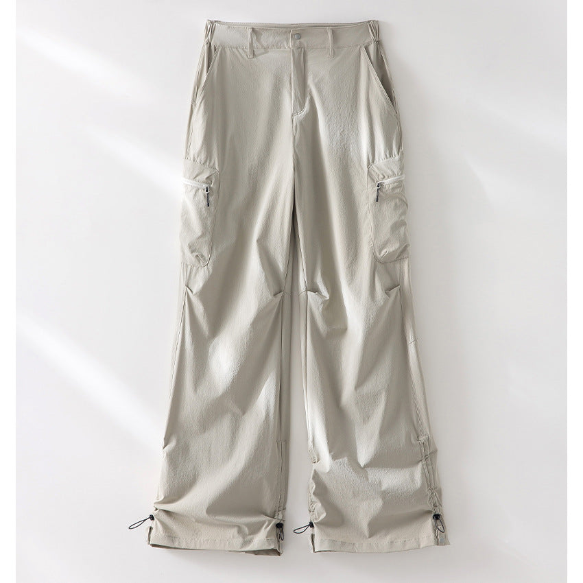 Women Wide Cargo Pants with Adjustable Hem and Multifunctional Pockets Chichicherry