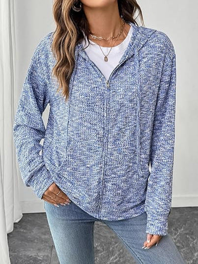 Women's Melange Knit Zip Hoodie with Kangaroo Pockets and Light Fall Chichicherry