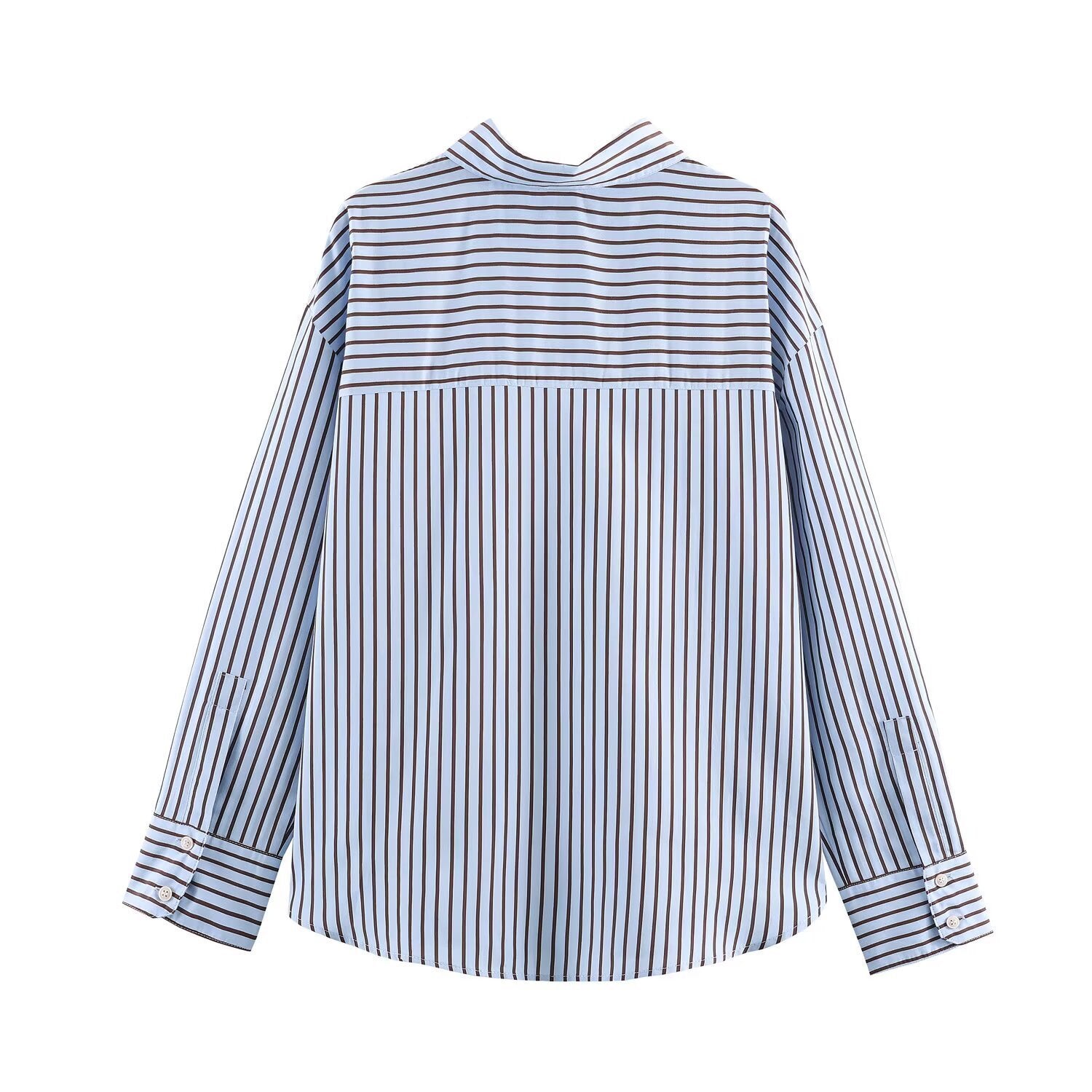 Women’s Oversize Striped Shirt Blouse with Kent Collar, Continuous Button Placket and Long Cuff Chichicherry