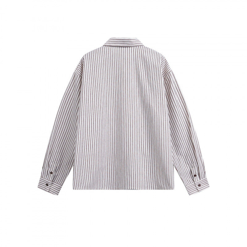 Women Striped Oversized Shirt Jacket with Concealed Zipper and Chest Pocket Chichicherry