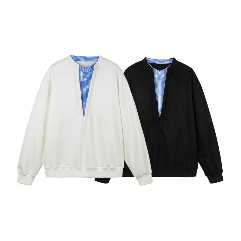 Women's oversized sweatshirt with integrated shirt collar insert and deep V-neck Chichicherry