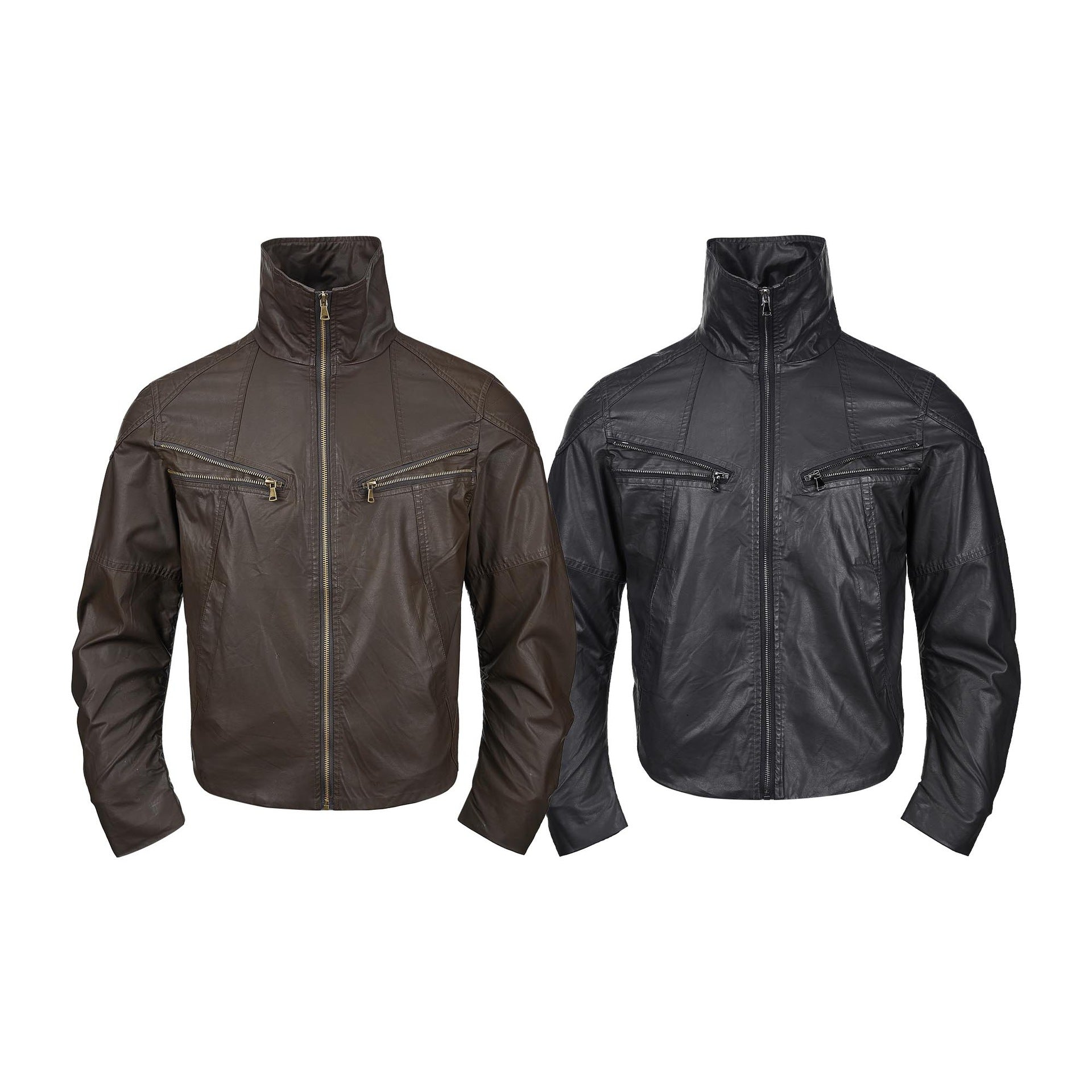 Men's leather-look blouson with high stand-up collar and zip chest pockets Chichicherry