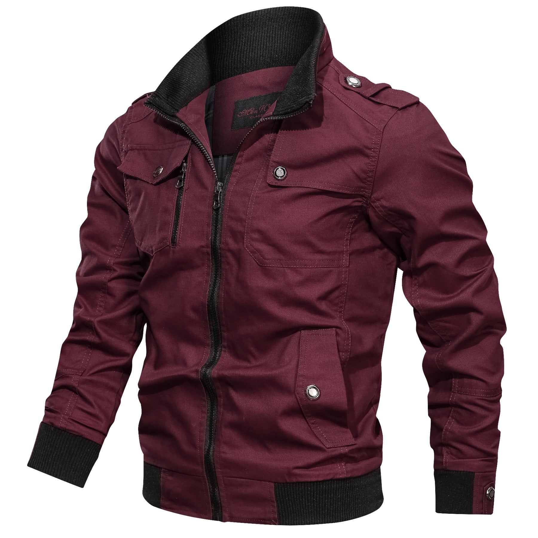 Men's canvas field jacket in utility style with high ribbed collar and zipper Chichicherry