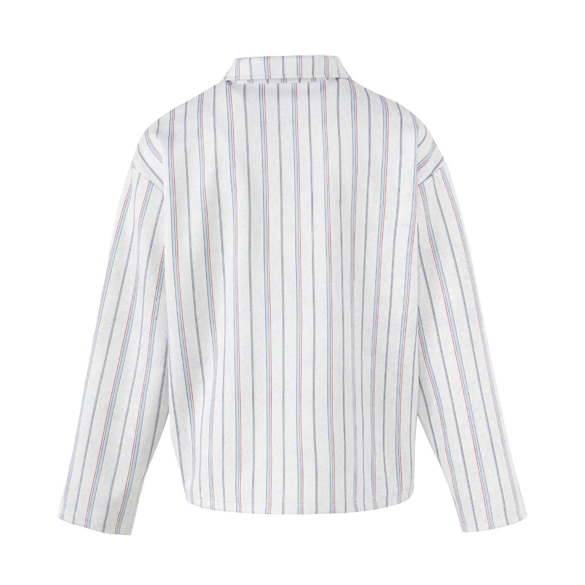 Women's Loose Long Sleeve Shirt with Half Button Placket, Striped Pattern and Decorative Buttons Chichicherry