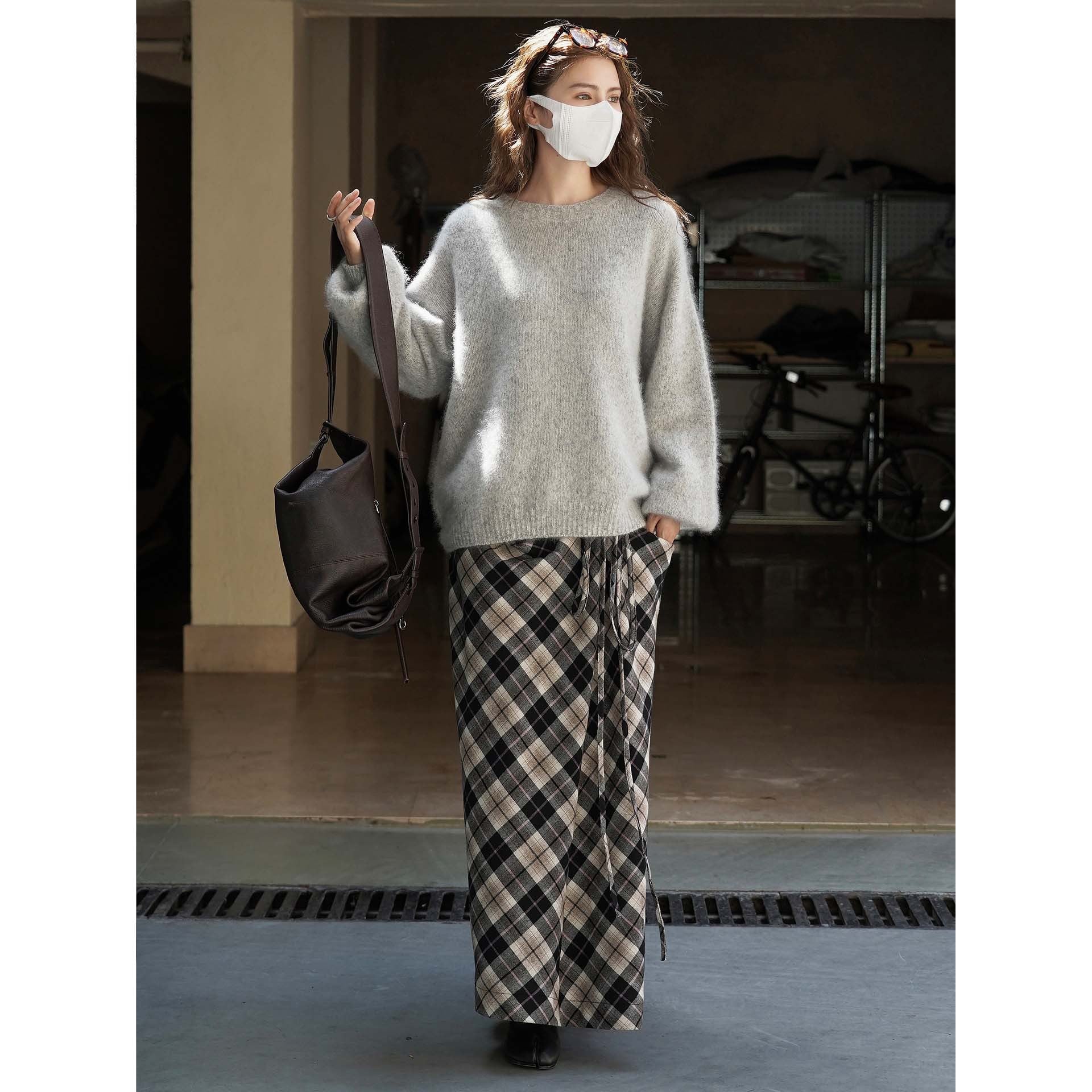 Women Fluffy Oversize Mohair-Optics Sweater with Ribbed Cuffs Chichicherry