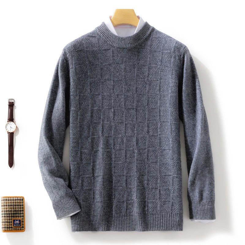Men's Fine Turtleneck Sweater with Subtle Square Structure in Cashmere Blend Chichicherry