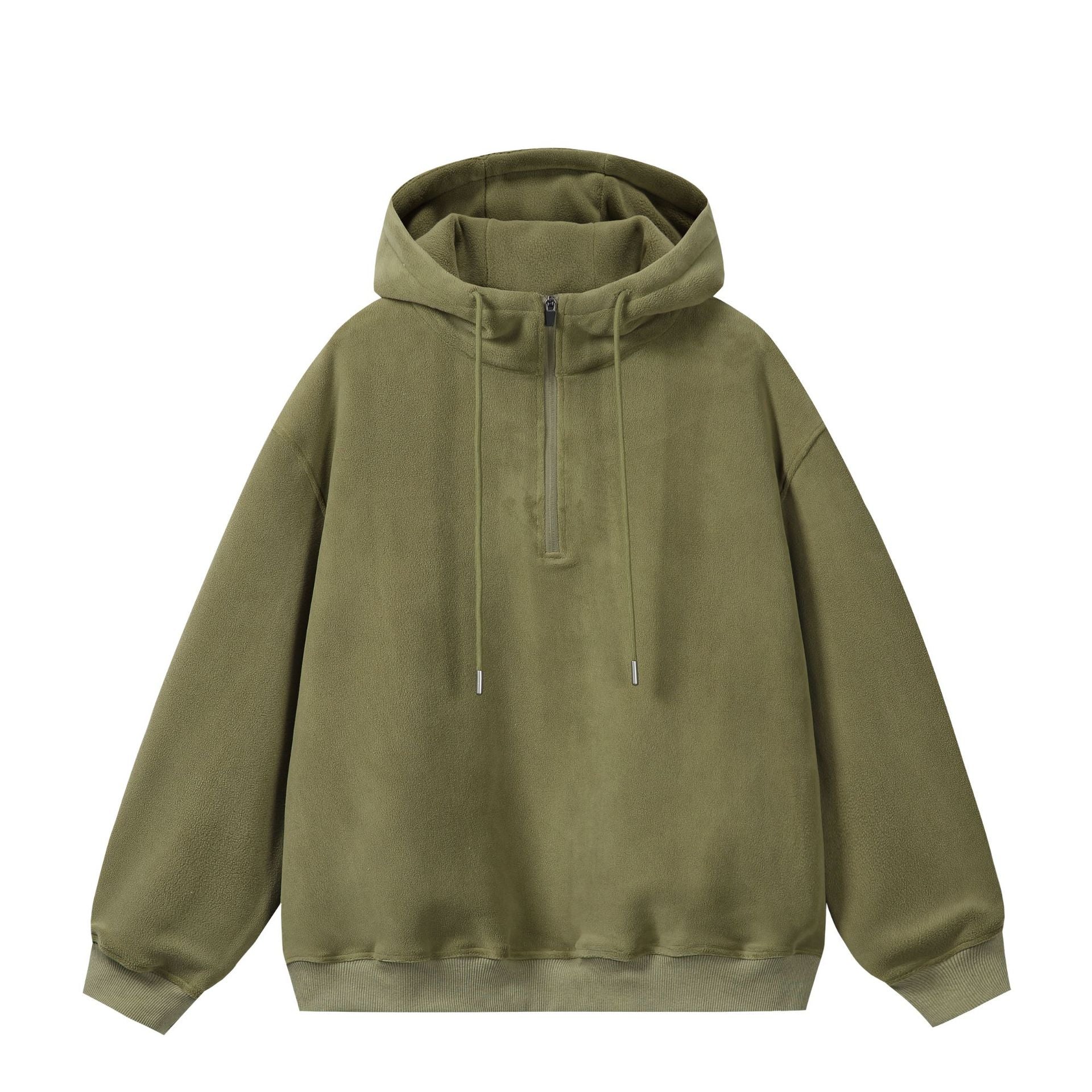 Unisex Oversize Fleece-Halfzip-Hooded Sweater with Drawstring and Ribbed Cuffs Chichicherry
