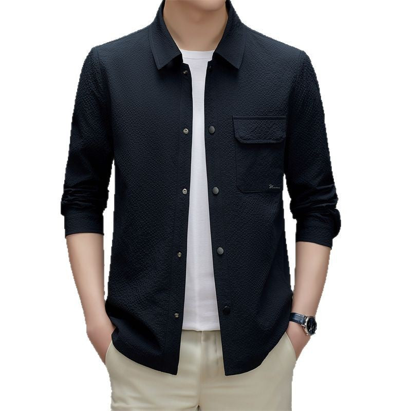 Men's Casual Structured Overshirt with Chest Pocket and Button Placket Chichicherry