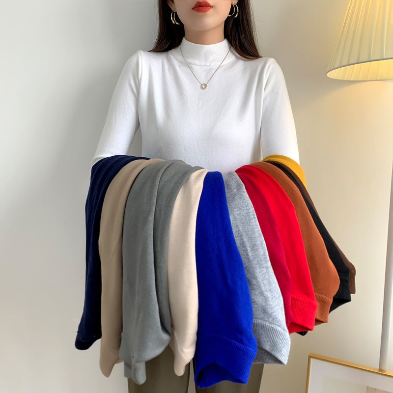 Damen Feiner Langarm-Feinstrickpullover mit schmalem Stehkragen und gerippten Bündchen Chichicherry