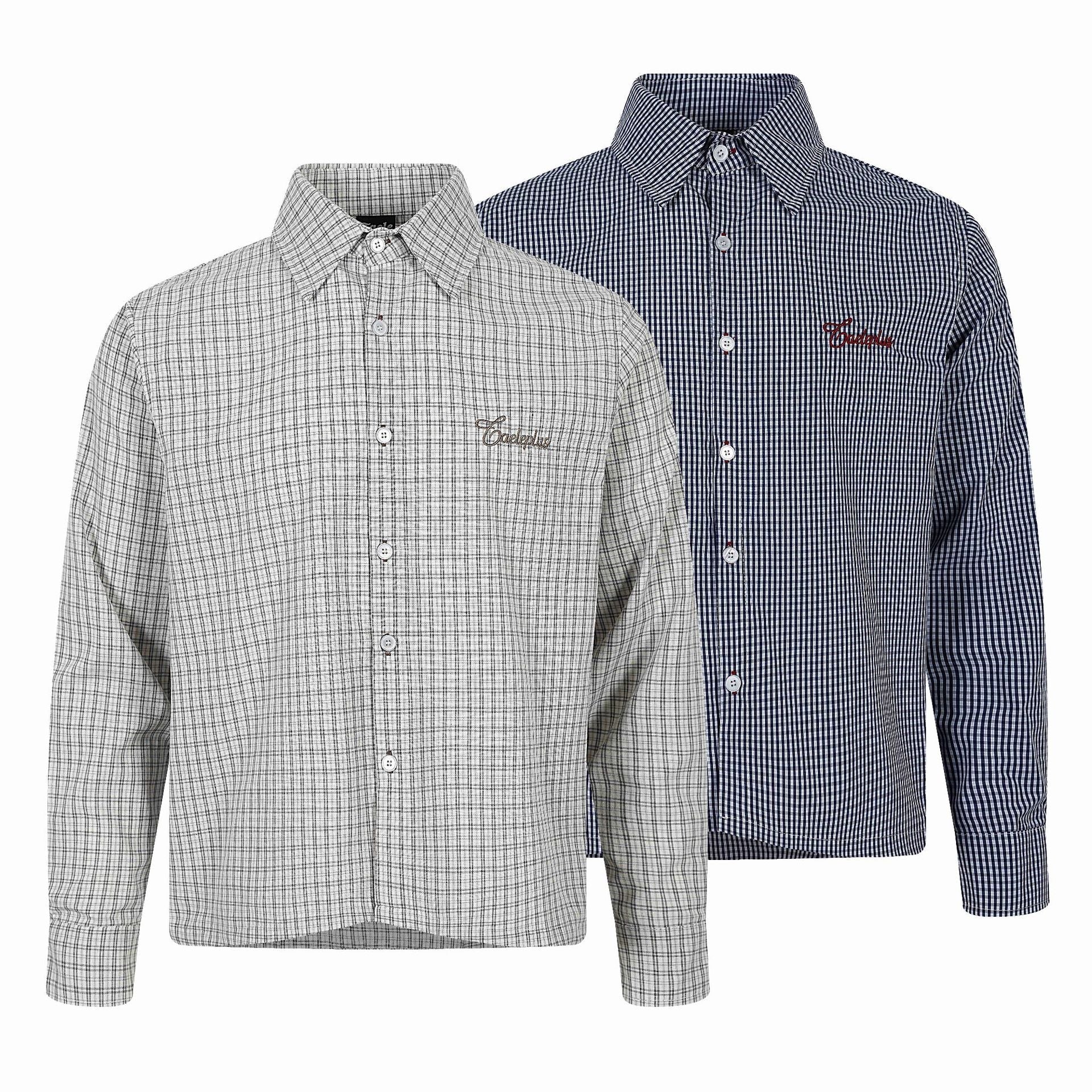 Men's Checkered Gingham Shirt with Button-Down Collar and Chest Embroidery Chichicherry