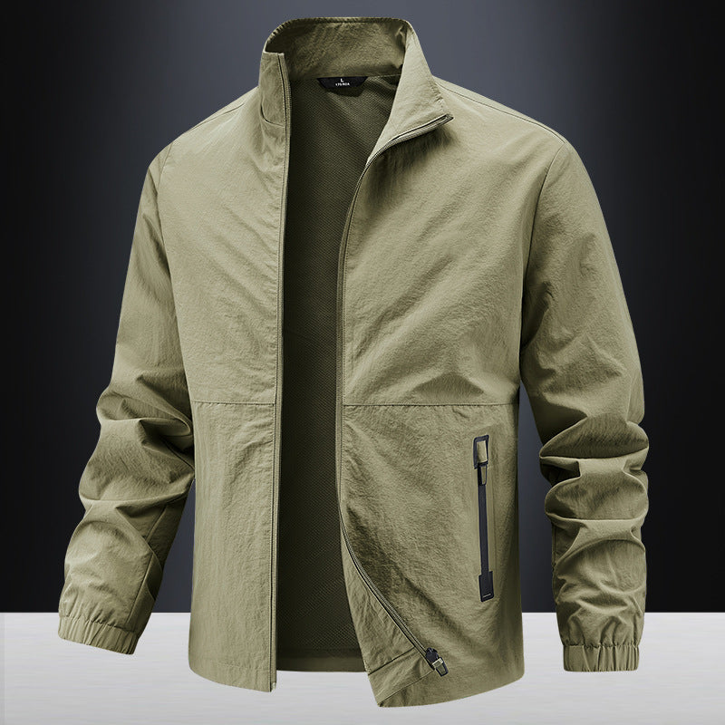 Men's Lightweight Technical Transition Jacket with Stand-Up Collar, Breathable Mesh Lining, and Water-Repellent Zipper Pockets Chichicherry