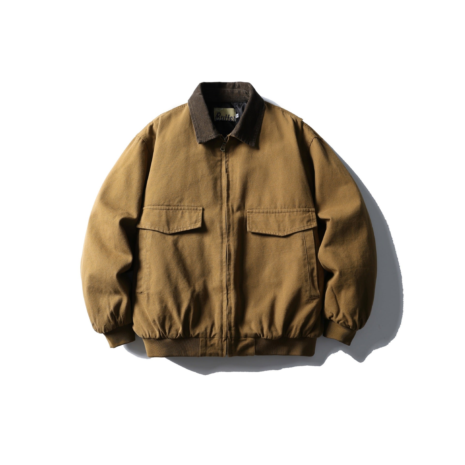 Men's Robust Canvas Jacket with Cord Collar and Utility Pockets Chichicherry