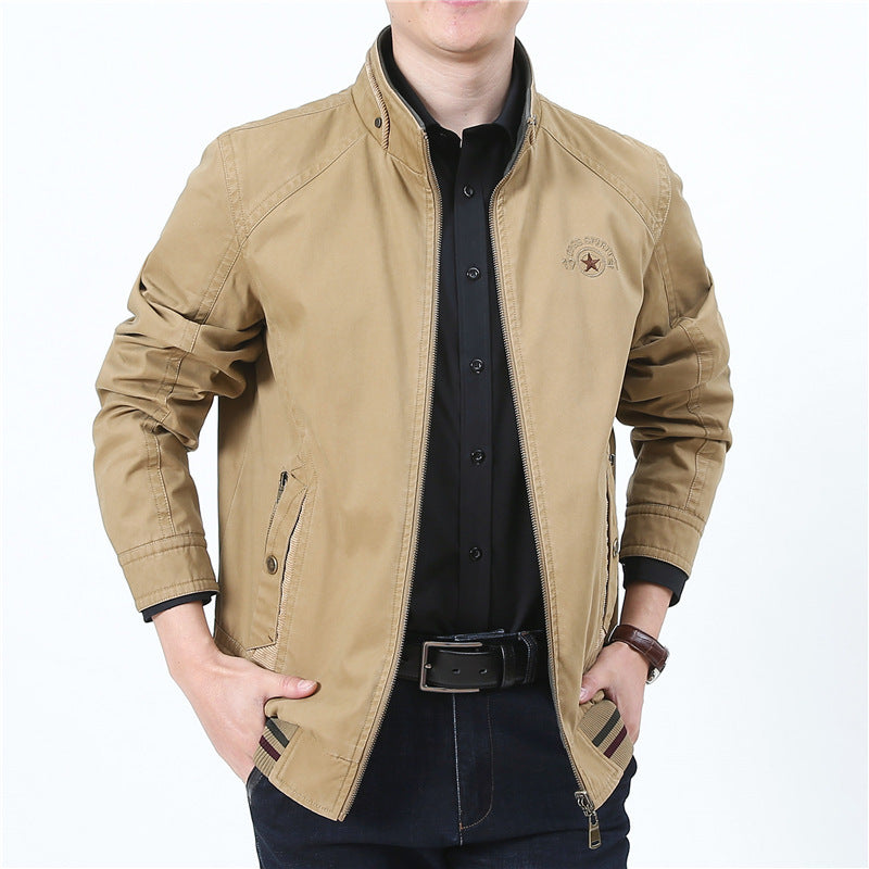 Men's lightweight canvas transitional jacket with stand-up collar, zipper, and ribbed hem Chichicherry