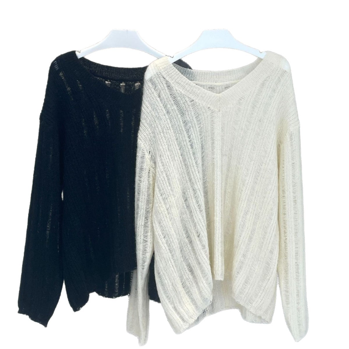 Women Casual V-Neck Sweater made of Fluffy Mix with Structured Rib Look Chichicherry