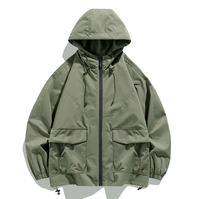 Men's Oversize Hooded Windbreaker with Multi-Pockets, Mesh Inserts and Drawstring Chichicherry