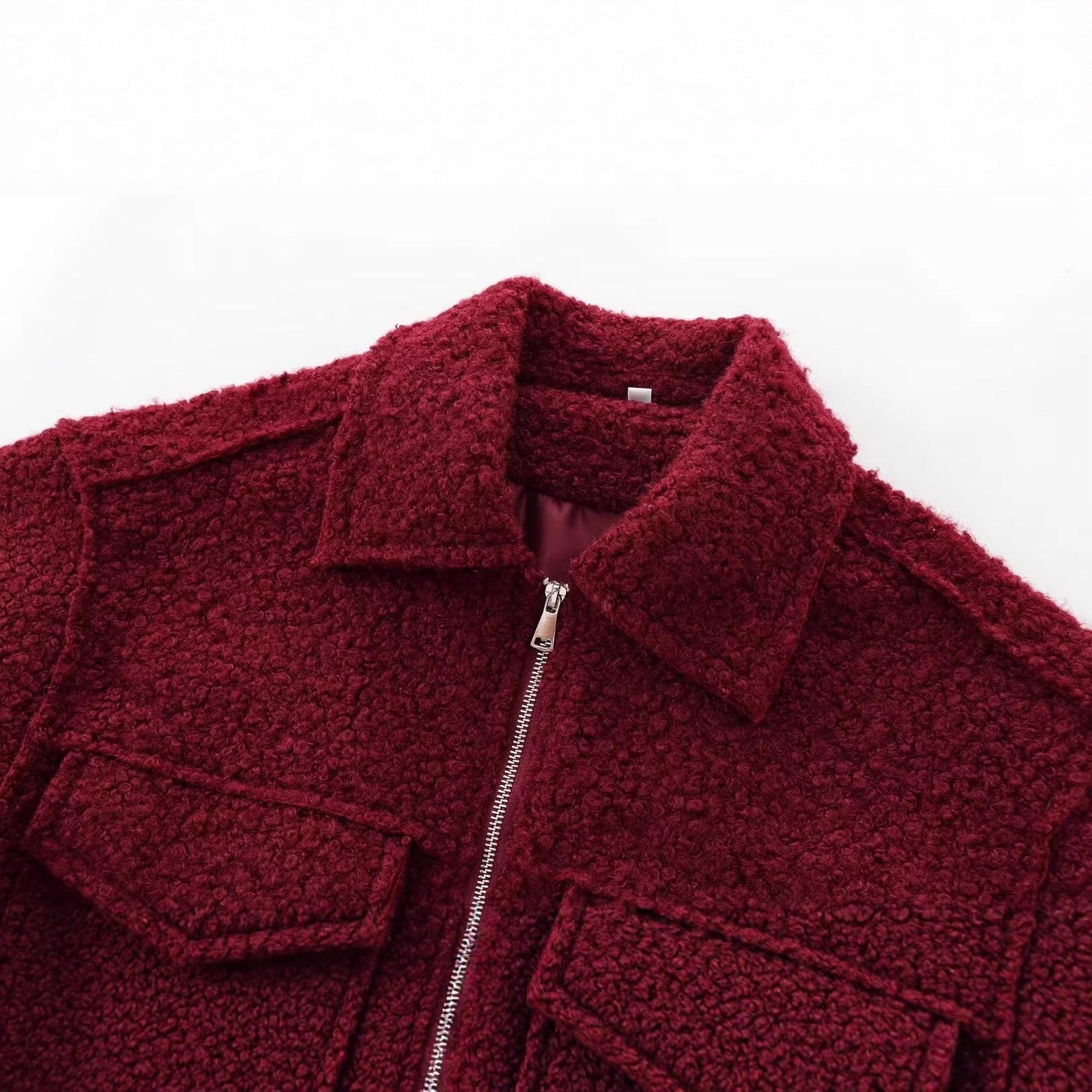 Women's Short Cut Sherpa Jacket with Zip and Flap Pockets Chichicherry