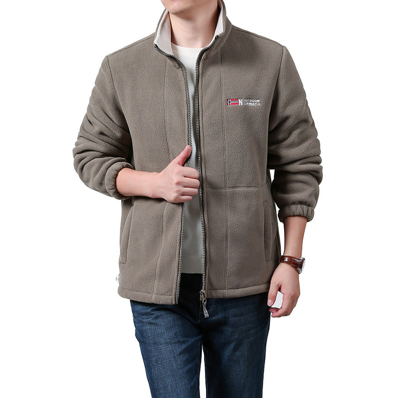 Men's Warm Fleece Jacket with Stand-Up Collar, Full-Length Zipper & Side Pockets Chichicherry