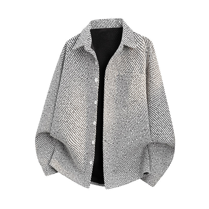 Women Oversize Texture Shirt Jacket with Diagonal Structure and Chest Pocket Chichicherry